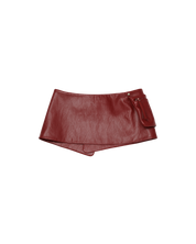 Faux Leather Pocket Belt Skirt In Red