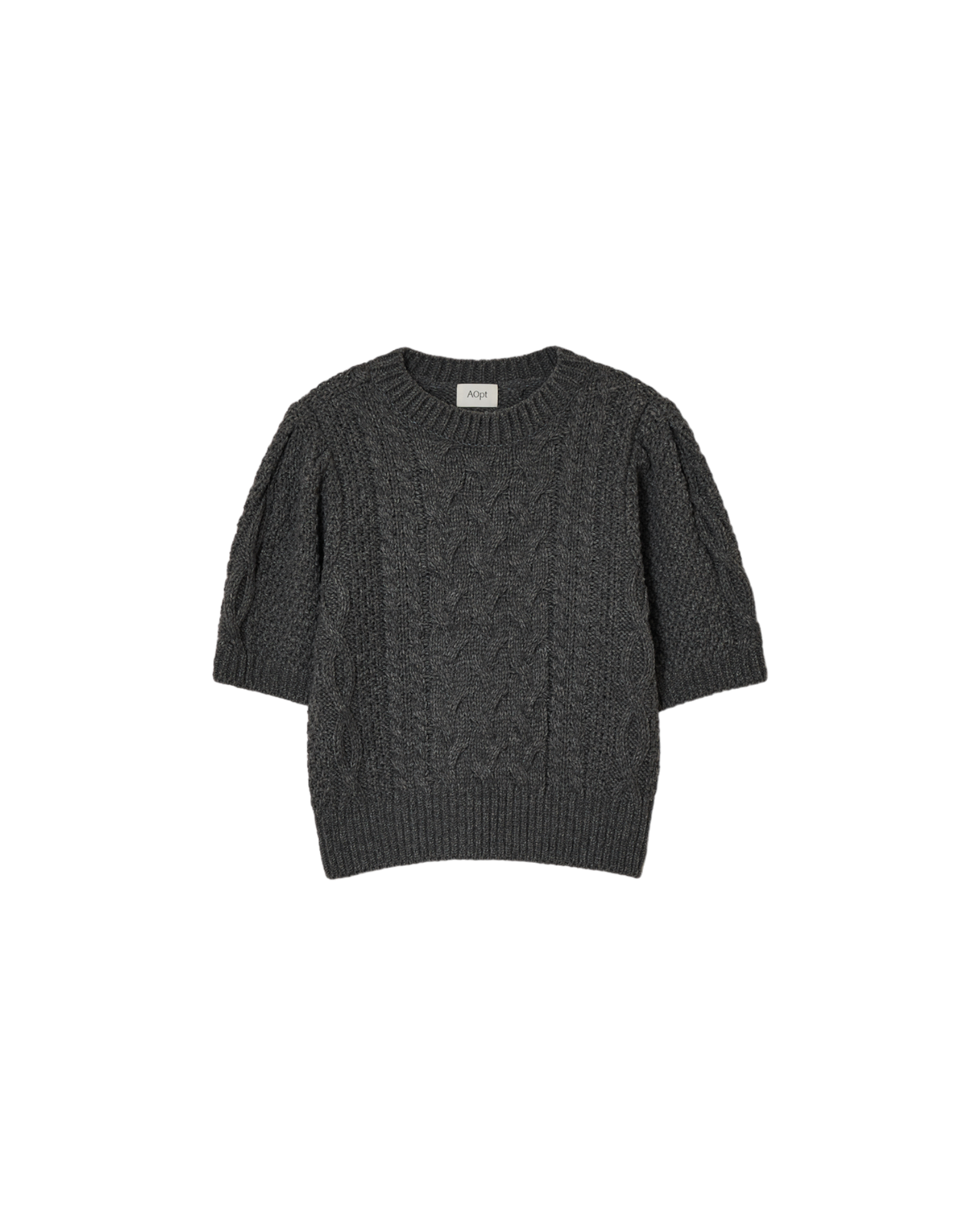 Puff Sleeve Cable Knit In Charcoal