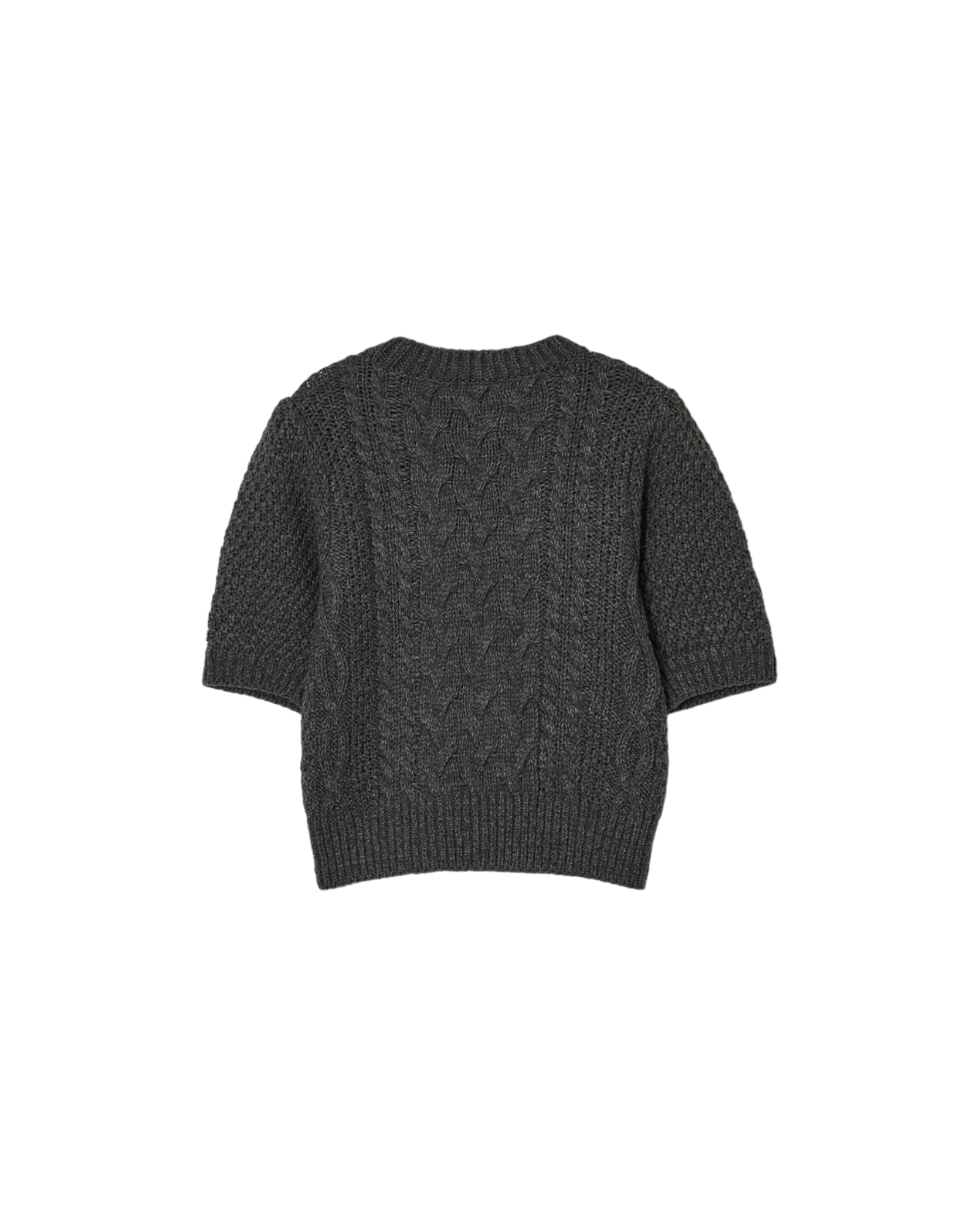 Puff Sleeve Cable Knit In Charcoal