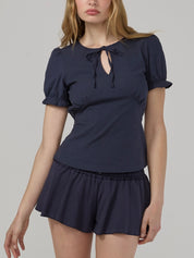 Lily Puff Blouse Top In Navy