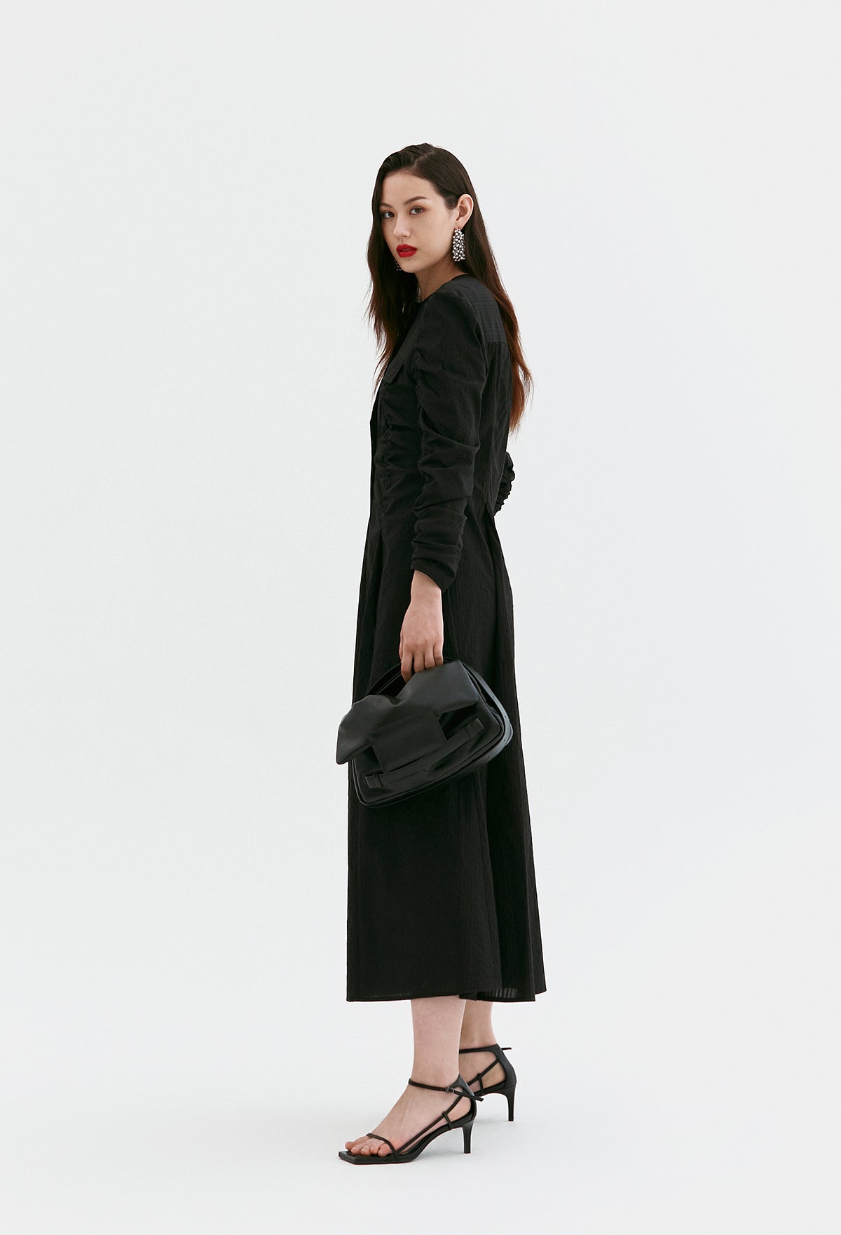 Ruched Pocket-detail Dress In Black