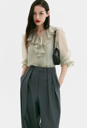 Summer Wool Trousers In Gray