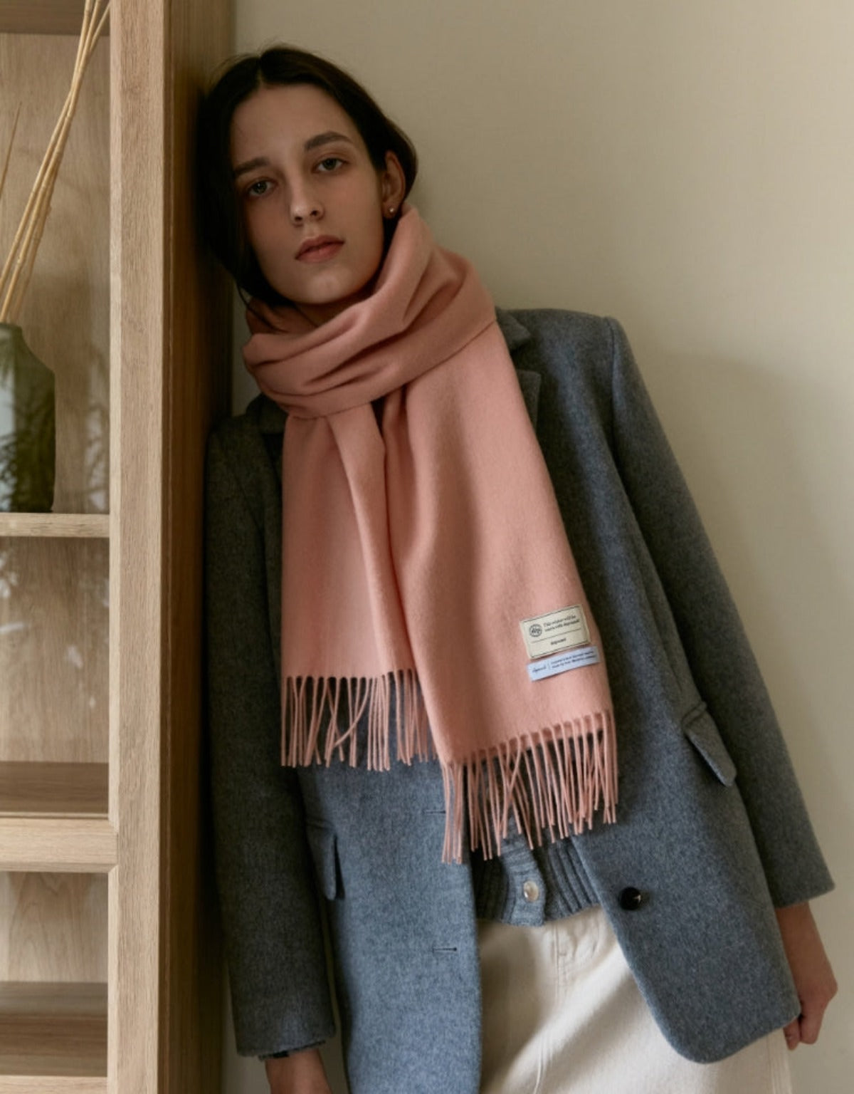 Cashmere Wool Blended Muffler In Baby Pink