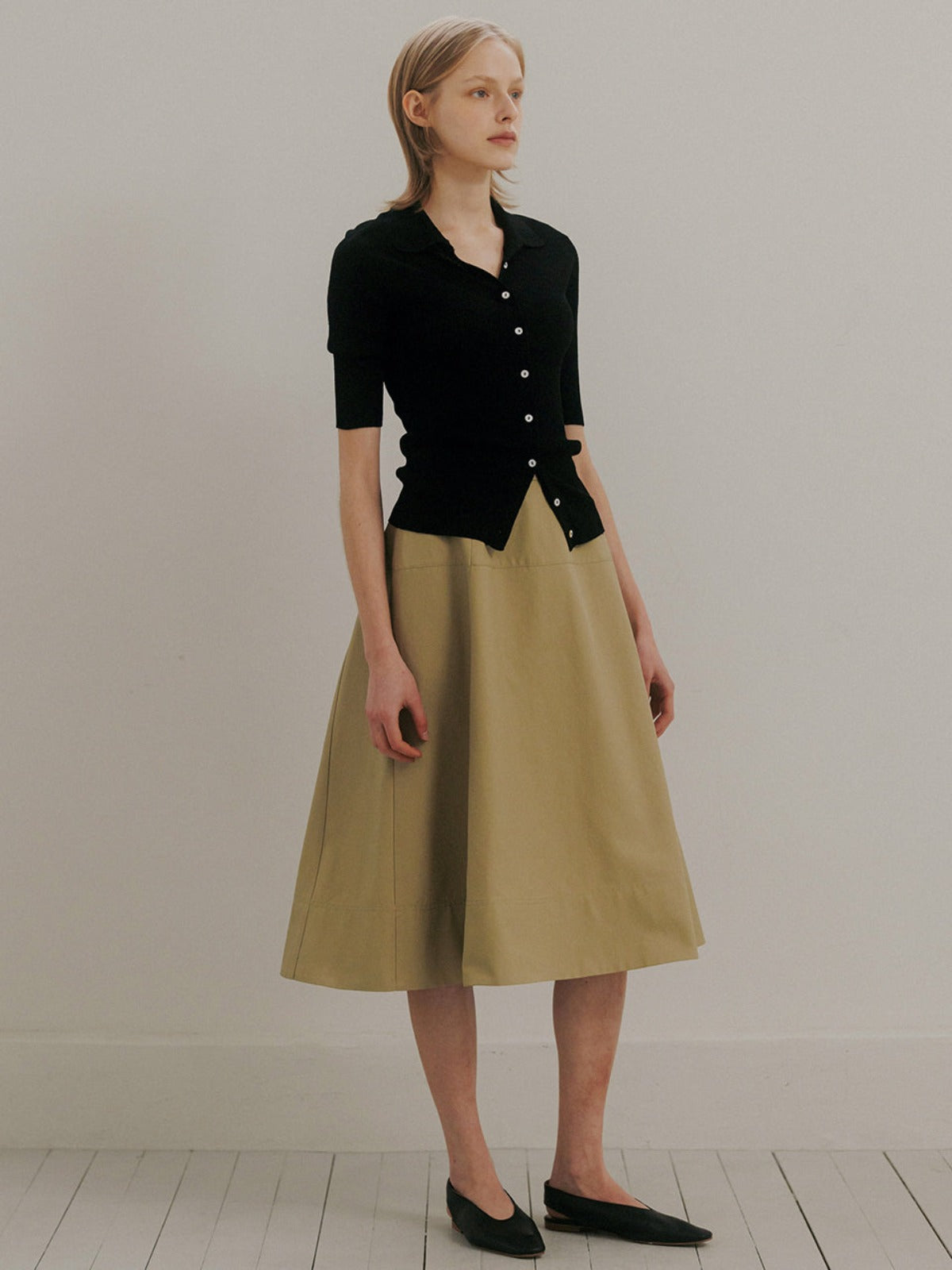 Structured Cotton Blend Skirt In Beige