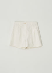 Two Tuck Cotton Half Pants In Ivory