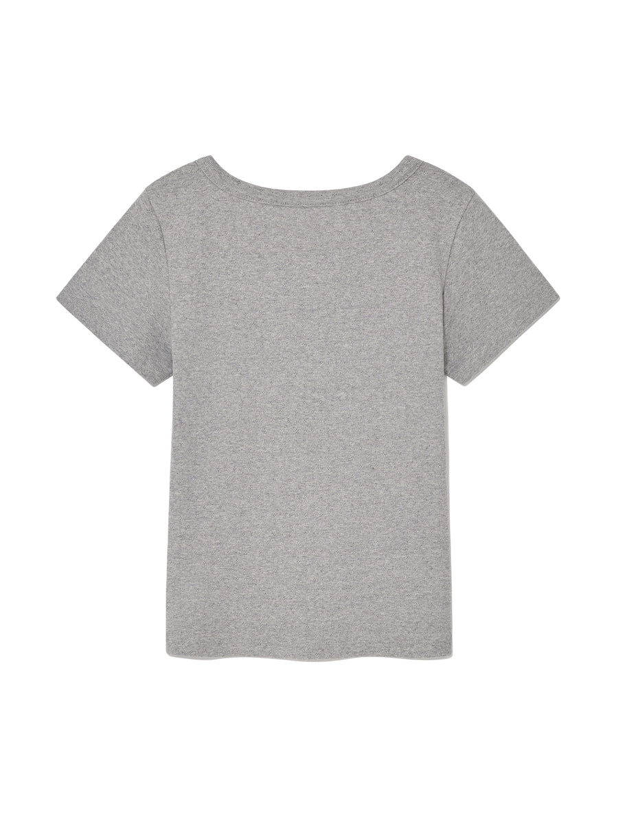 Province Eyelet Button Tee In Melange Gray
