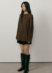 Boucle Embossing Knit Sweater In Brown