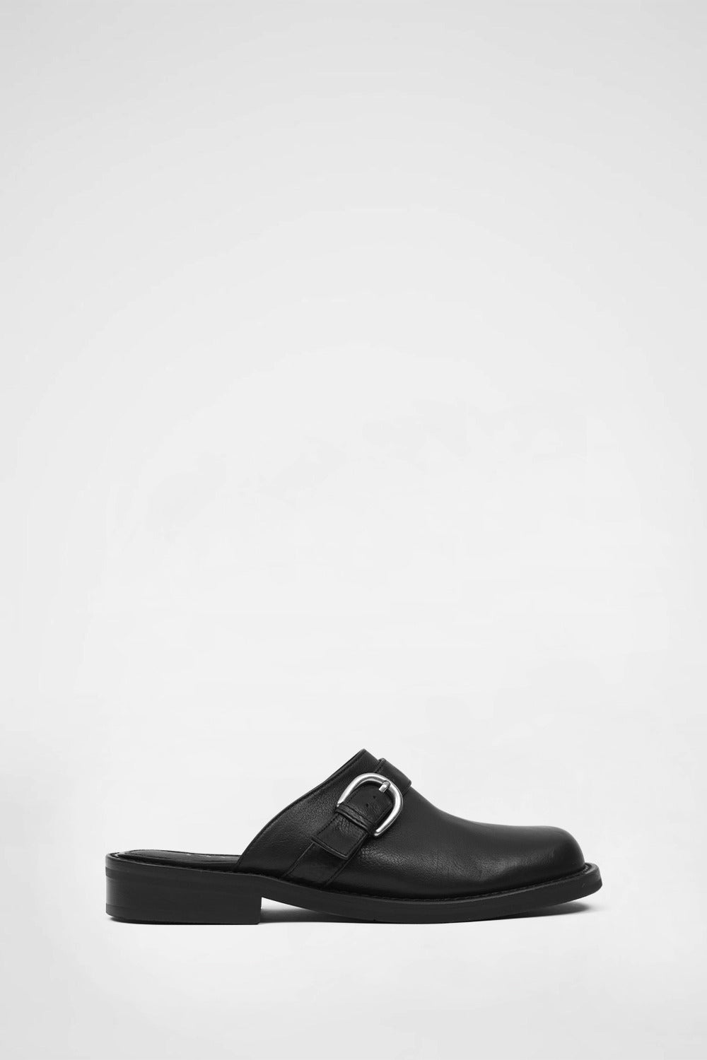 Slim Buckle Mules In Black