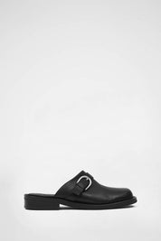 Slim Buckle Mules In Black