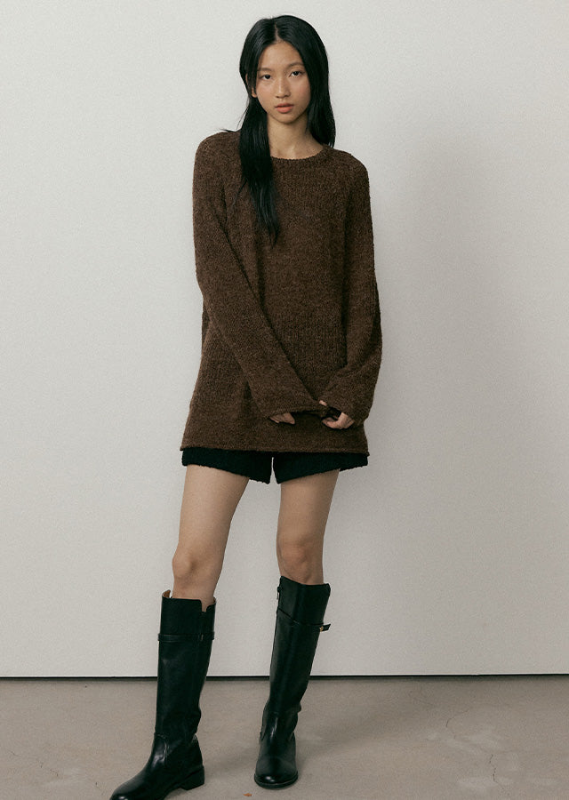 Boucle Embossing Knit Sweater In Brown