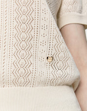 Linen Crochet Half Sleeve Knit In Ivory