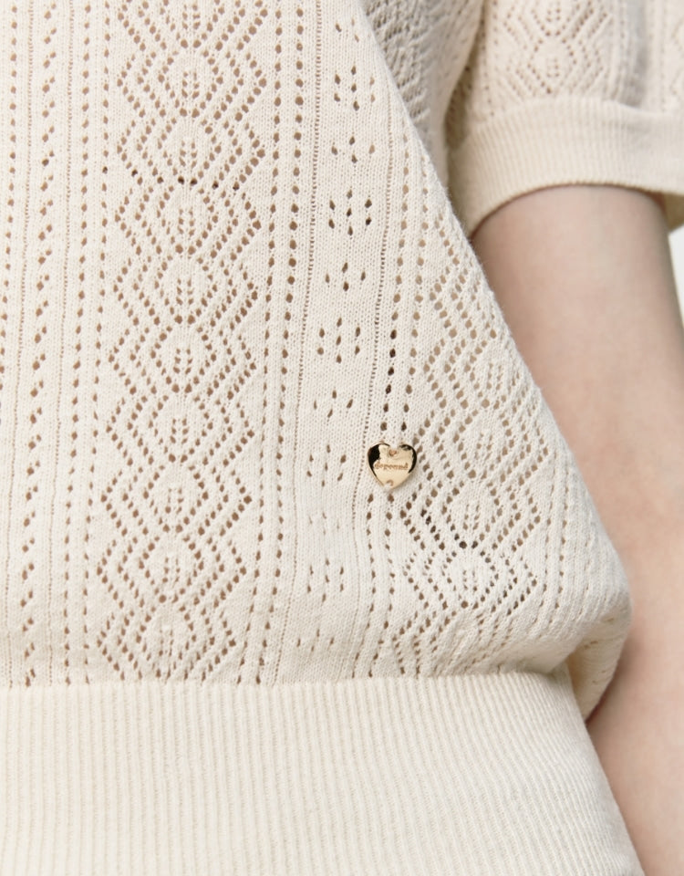 Linen Crochet Half Sleeve Knit In Ivory