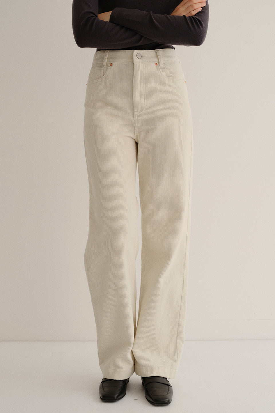 Straight-fit Corduroy Pants In Cream