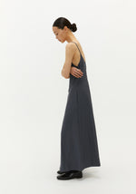 Matte Pleated Dress with Thin Straps	In Grey