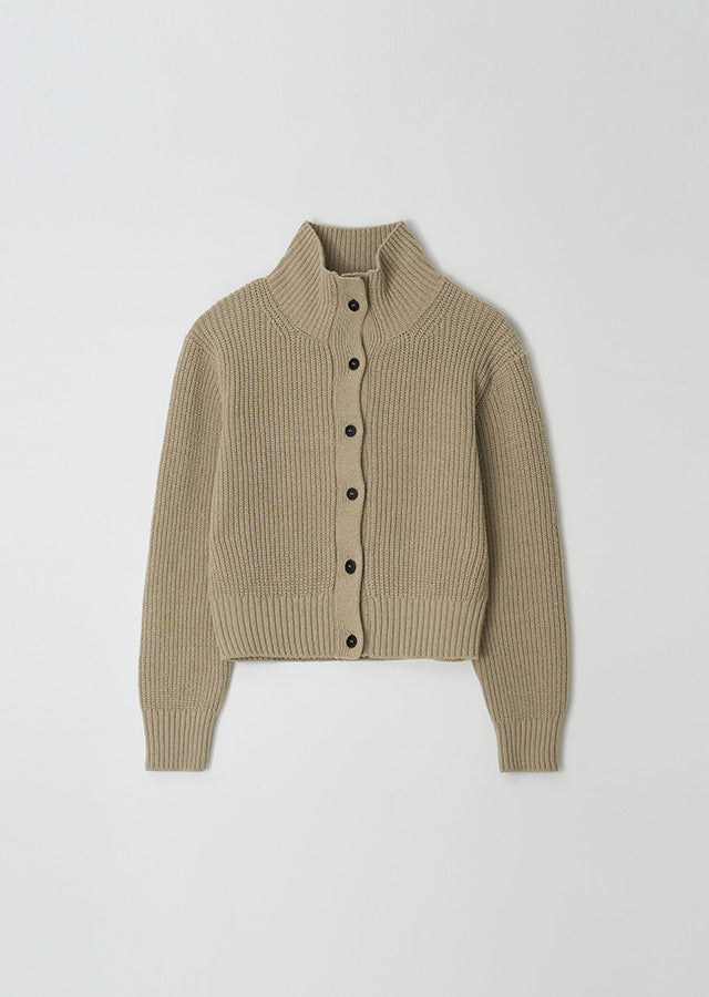 Wool High-neck Knit Cardigan In Beige