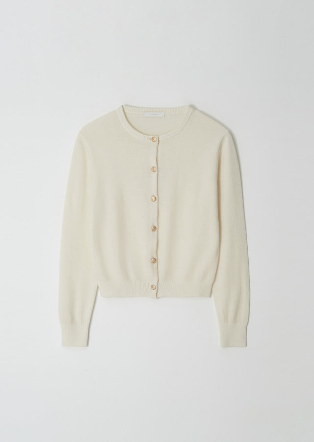 Gold Button Knit Cardigan In Ivory