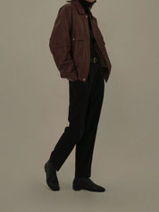 Pocket Leather Blouson In Brown