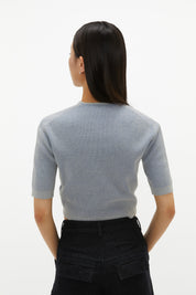 Square-neck Mixed Knit Top In Blue