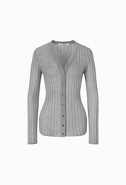 Wool Tencel V-neck Cardigan In Gray