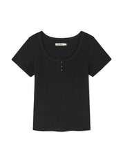 Province Eyelet Button Tee In Black