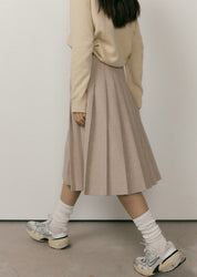 Wool Pleated Midi Skirt In Beige