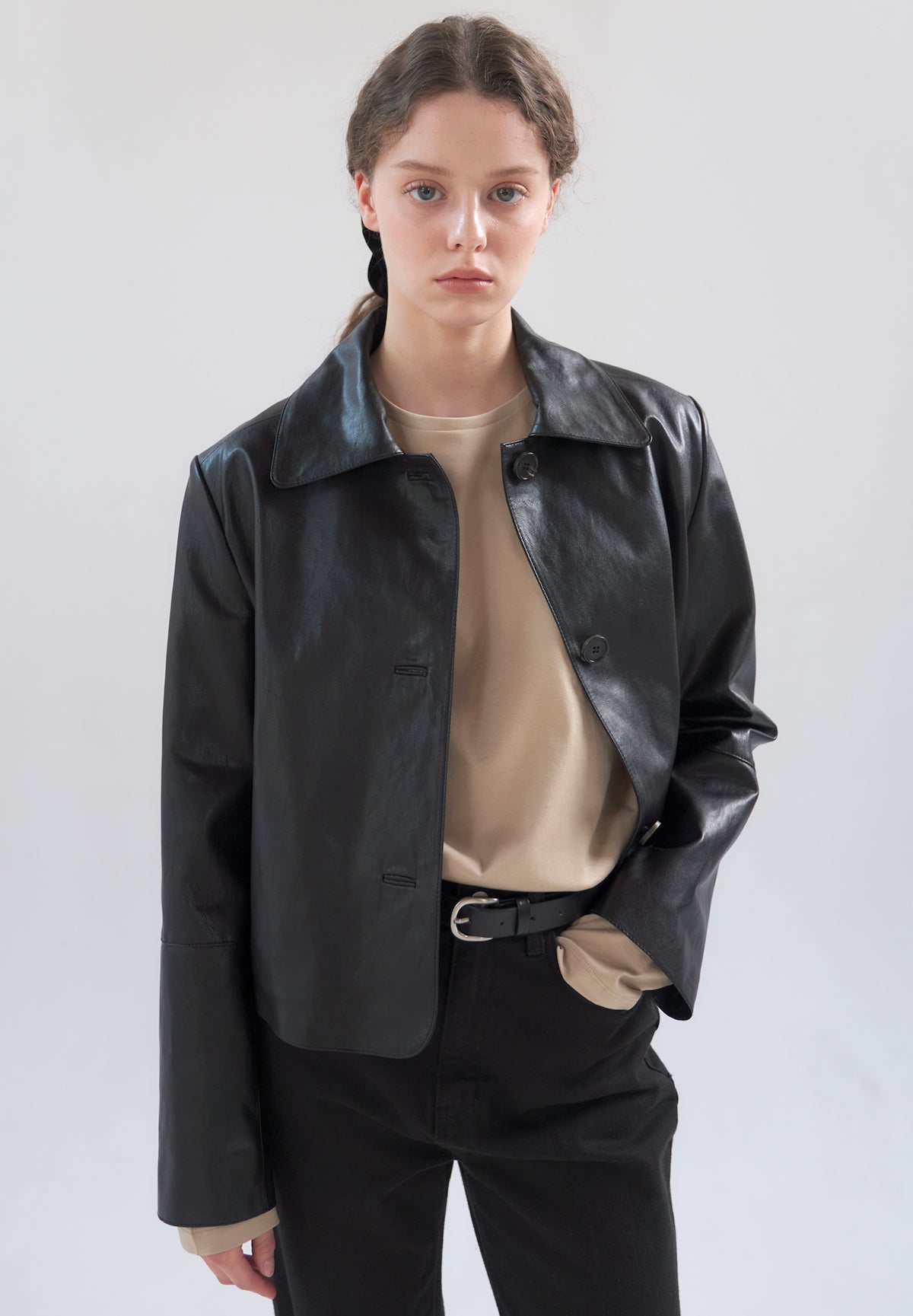 Short Leather Blouson In Black - STORiES Hong Kong