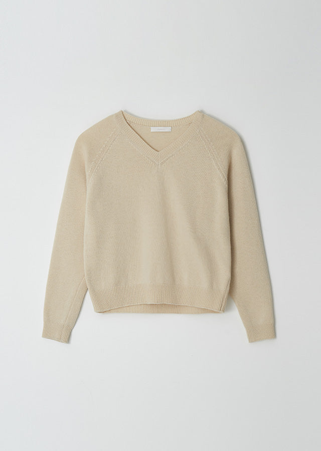 Lambswool V-neck Knit In Yellow Beige