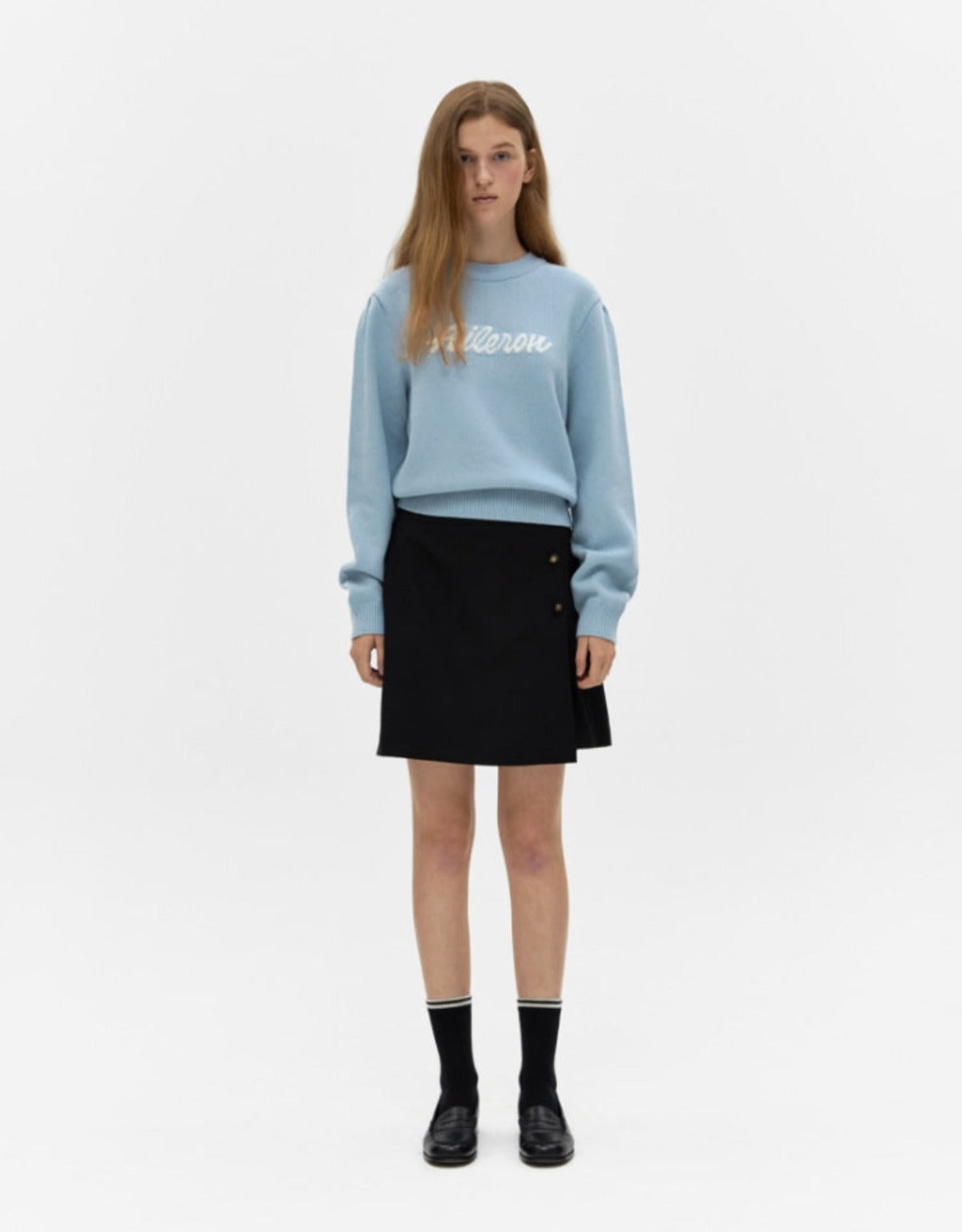 Lettering Puff Sleeve Knit In Sky Blue