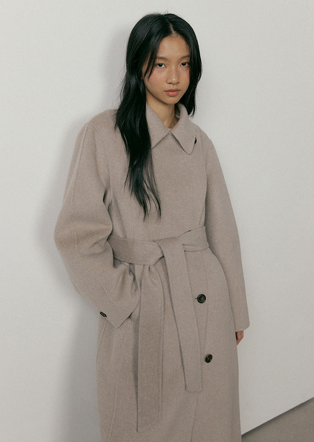 Handmade Cashmere Belted Coat In Ash Brown