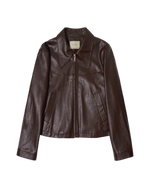 Faux Leather Crop Jacket In Burgundy Brown