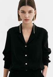 Snap Button Belted Shirt In Black