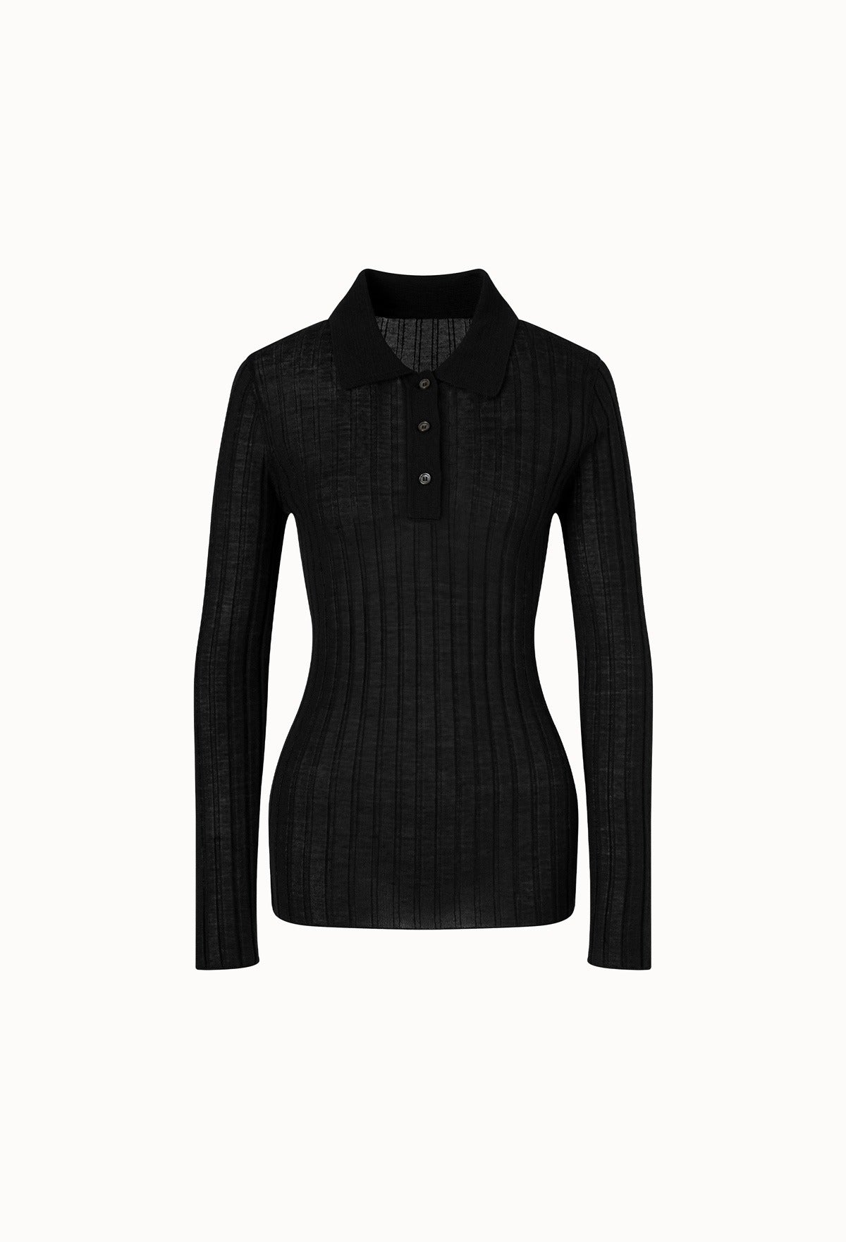 Wool Tencel Knitted Polo Shirt In Black