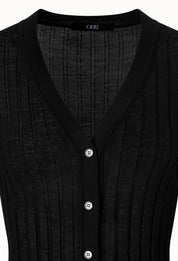 Wool Tencel V-neck Cardigan In Black