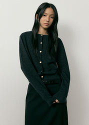 Gold Button Knit Cardigan In Charcoal