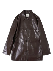 Faux Leather Oversized Half Jacket In Brown