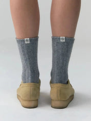 灰色羊絨混紡羅紋襪子