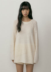 Boucle Embossing Knit Sweater In Cream