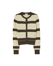 棕色/檸檬色條紋針織開襟衫