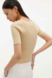 Open-Front Ribbed Knit Top In Yellow