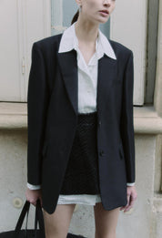 Wool Silk Tailored Jacket In Black