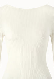 Twisted-back Cutout Ribbed Top In Ivory