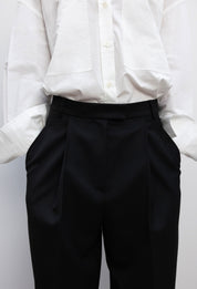 Wool-blend Pleated Trousers In Black