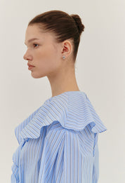 Ruffled Wrap Blouse In Striped Blue
