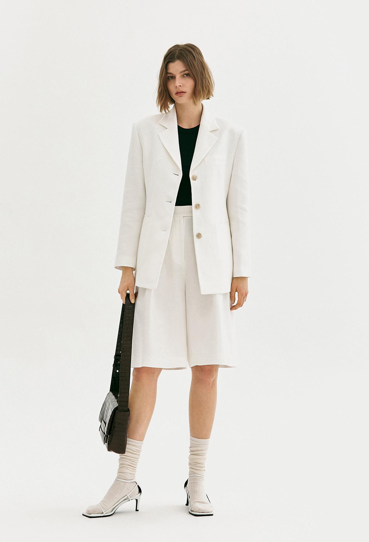 Pure Linen Tailored Jacket In Ivory