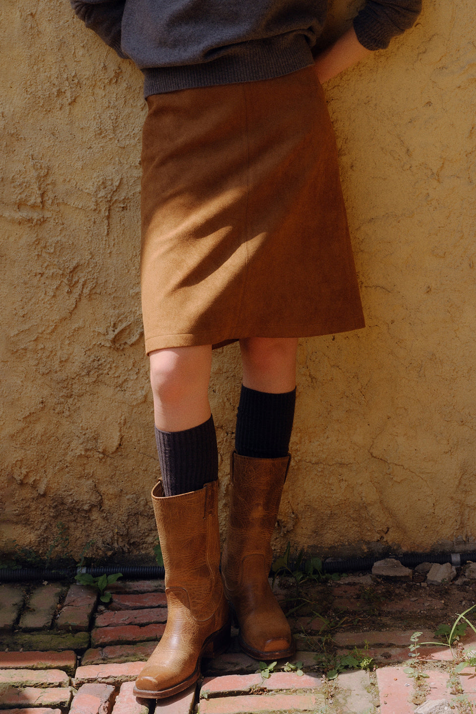 Suede Midi Skirt In Vintage Brown