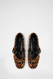 Buckle Strap Ballerina Flat In Leopard