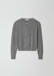 Gold Button Knit Cardigan In Gray