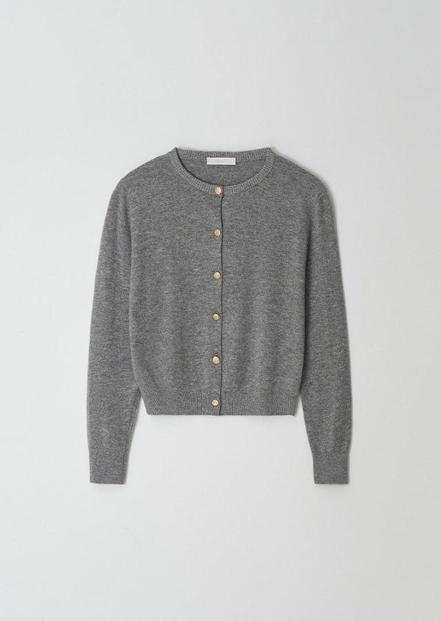 Gold Button Knit Cardigan In Gray