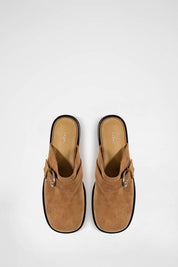 Slim Buckle Mules In Beige