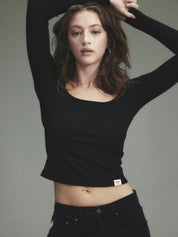 G Classic Rib Square Long Sleeve In Charcoal